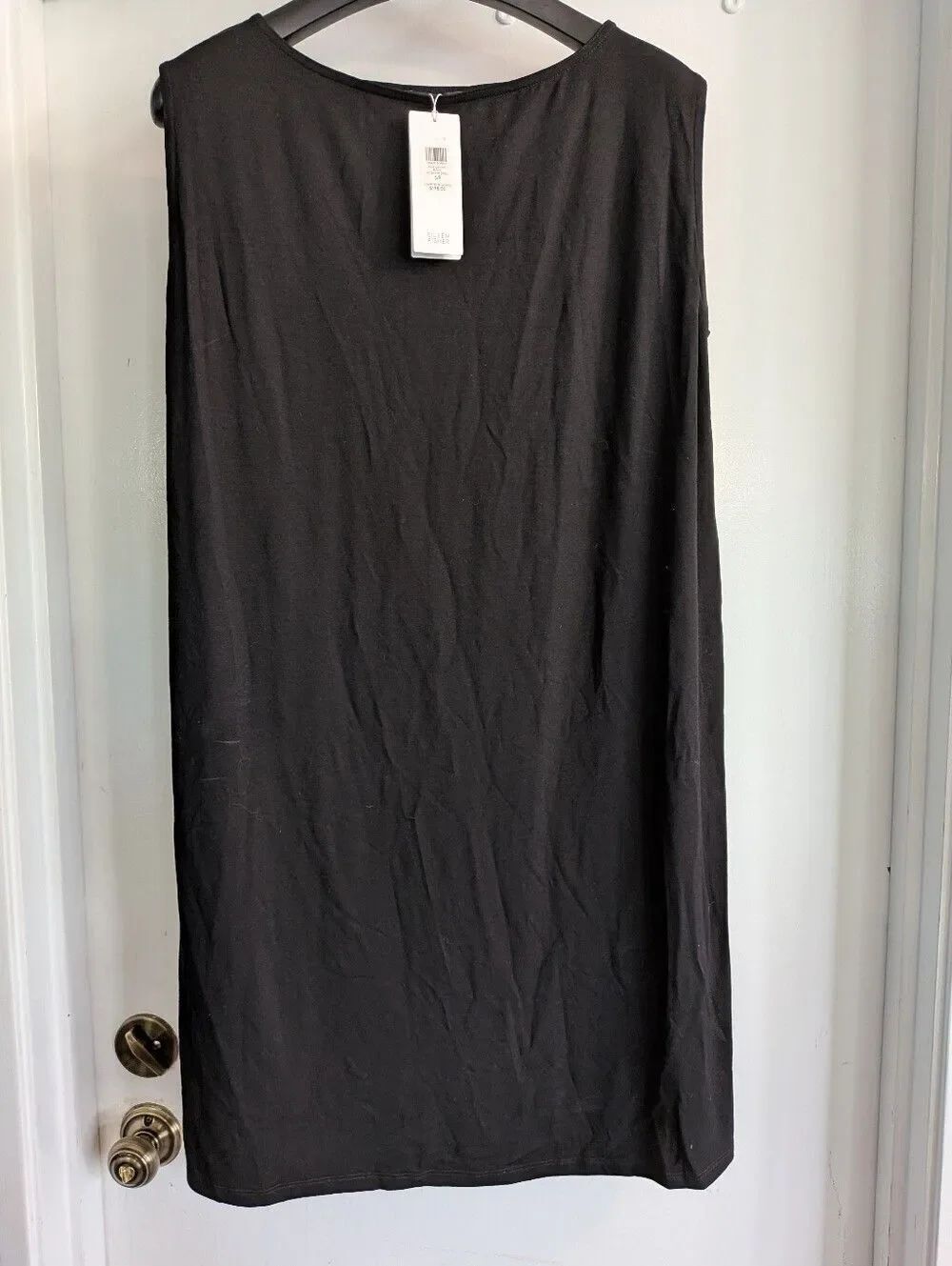 Eileen Fisher Black Bateau Neck Dress Viscose Stretch Shift Small Classic